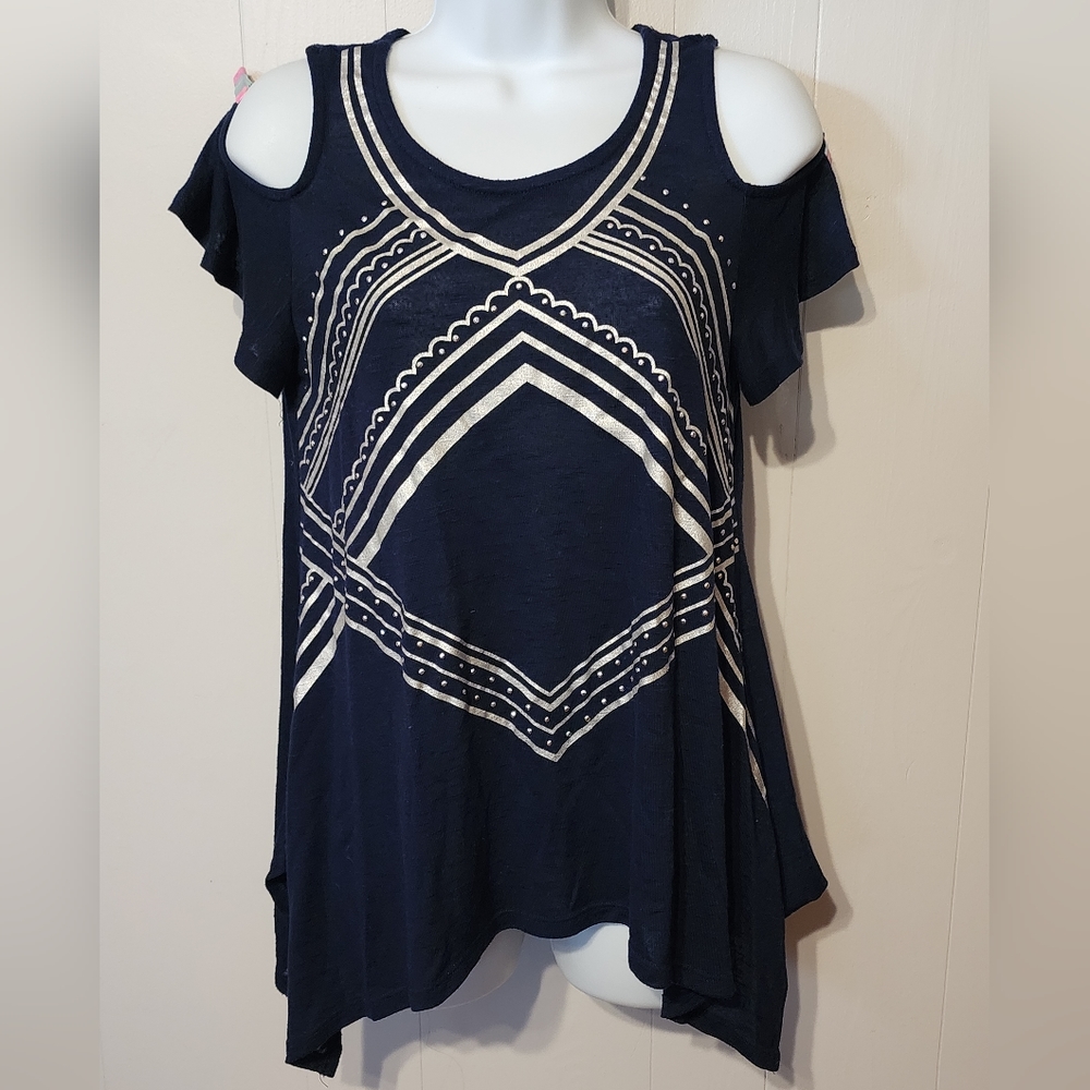 Est. 1946 Navy Cold Shoulder Top Round Neck Casual Short‎ Sleeve XS A553